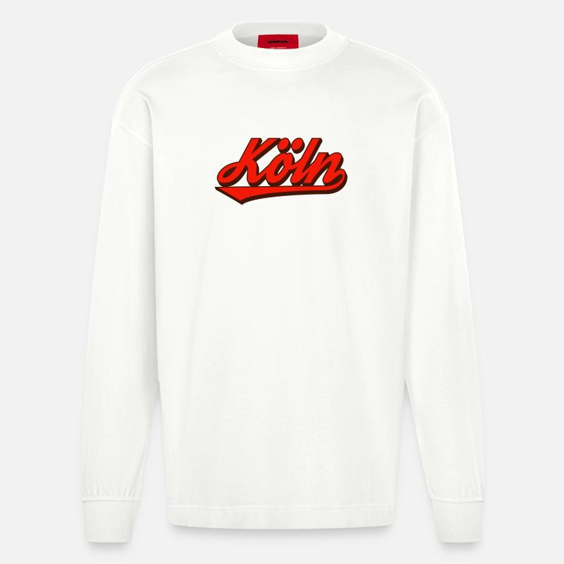 Köln Retro Script Logo Rot - Heavyweight Oversized Organic Langarmshirt Made in EU - OFF WHITE