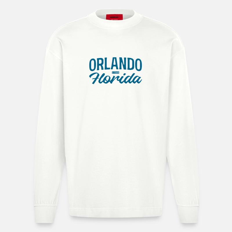 Orlando Florida Script Stil - Heavyweight Oversized Organic Langarmshirt Made in EU - OFF WHITE