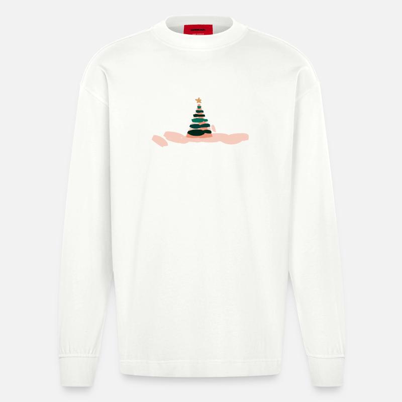 Fabelhafte Weihnachtsbaum Illustration - Heavyweight Oversized Organic Langarmshirt Made in EU - OFF WHITE