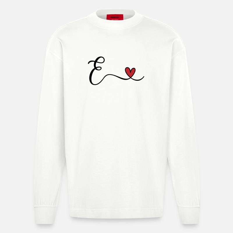 Monogramme de la lettre E - Manches longues bio épais oversize fabriqué en UE - OFF WHITE