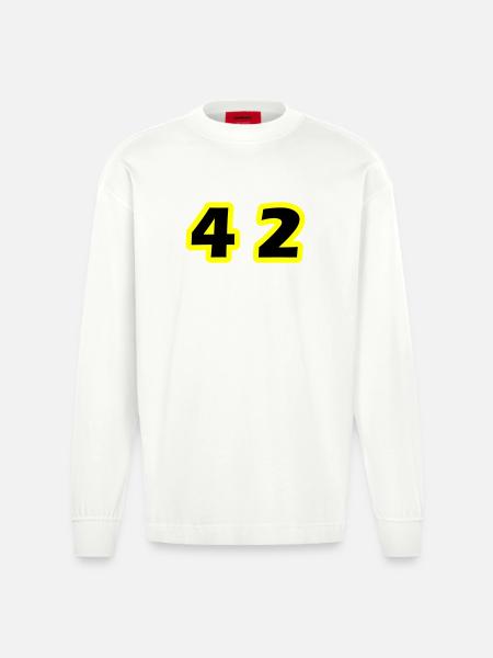42 Number Symbol - Heavyweight Oversized Organic Longsleeve Shirt Made in EU - OFF WHITE