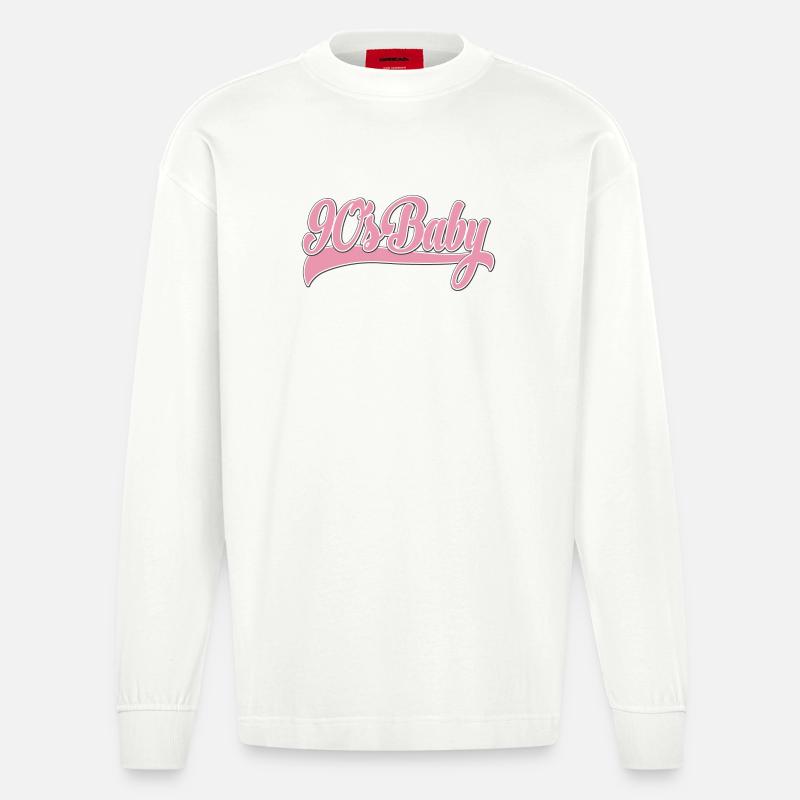 90s Baby Pink Retro Script - Heavyweight Oversized Organic Langarmshirt Made in EU - OFF WHITE