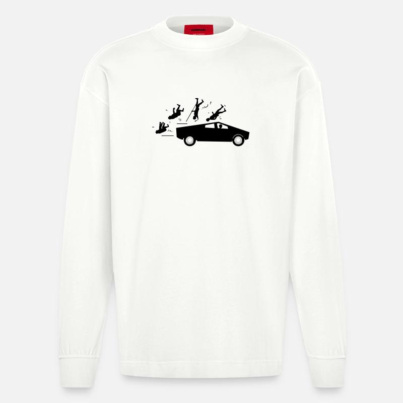 Evolution Unfall Tesla Cybertruck von Musk - Heavyweight Oversized Organic Langarmshirt Made in EU - OFF WHITE