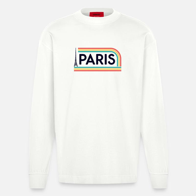 Paris Rainbow Retro - Heavyweight Oversized Organic Langarmshirt Made in EU - OFF WHITE