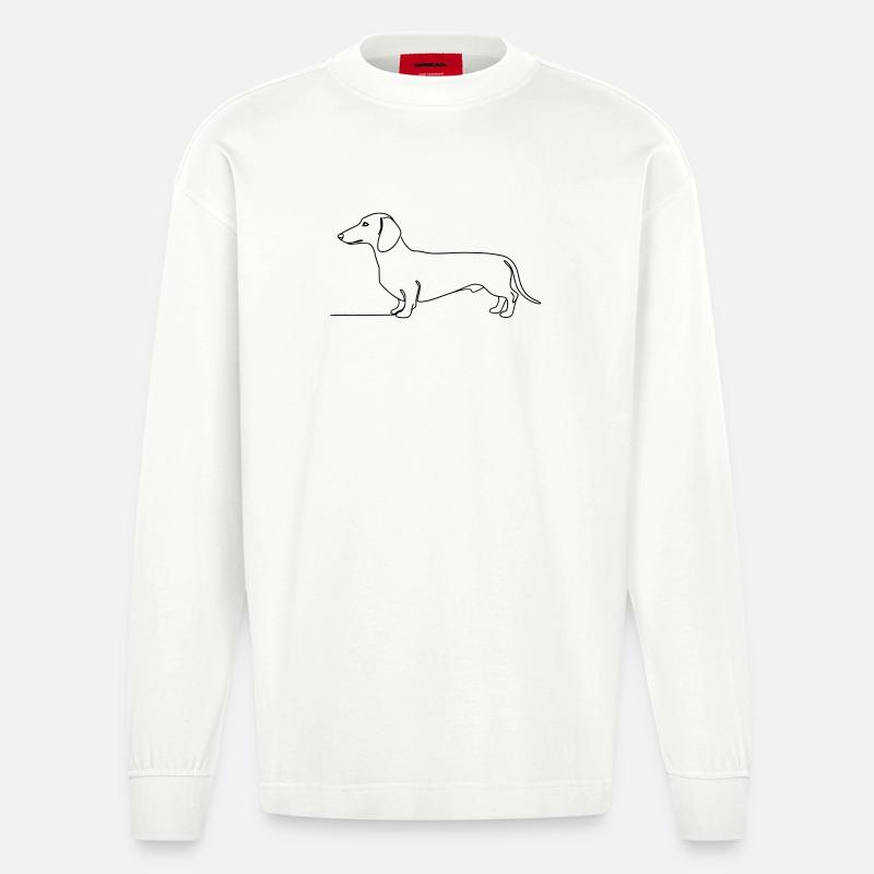 Dackel Teckel One Line Art - Heavyweight Oversized Organic Langarmshirt Made in EU - OFF WHITE