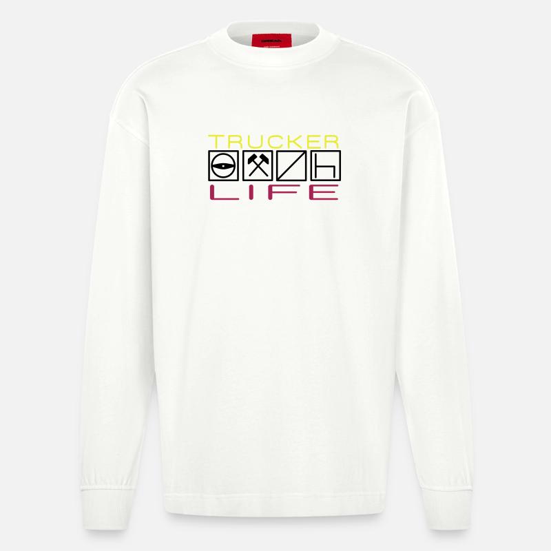 Trucker Life,Berufskraftfahrer,Fernfahrer - Heavyweight Oversized Organic Langarmshirt Made in EU - OFF WHITE