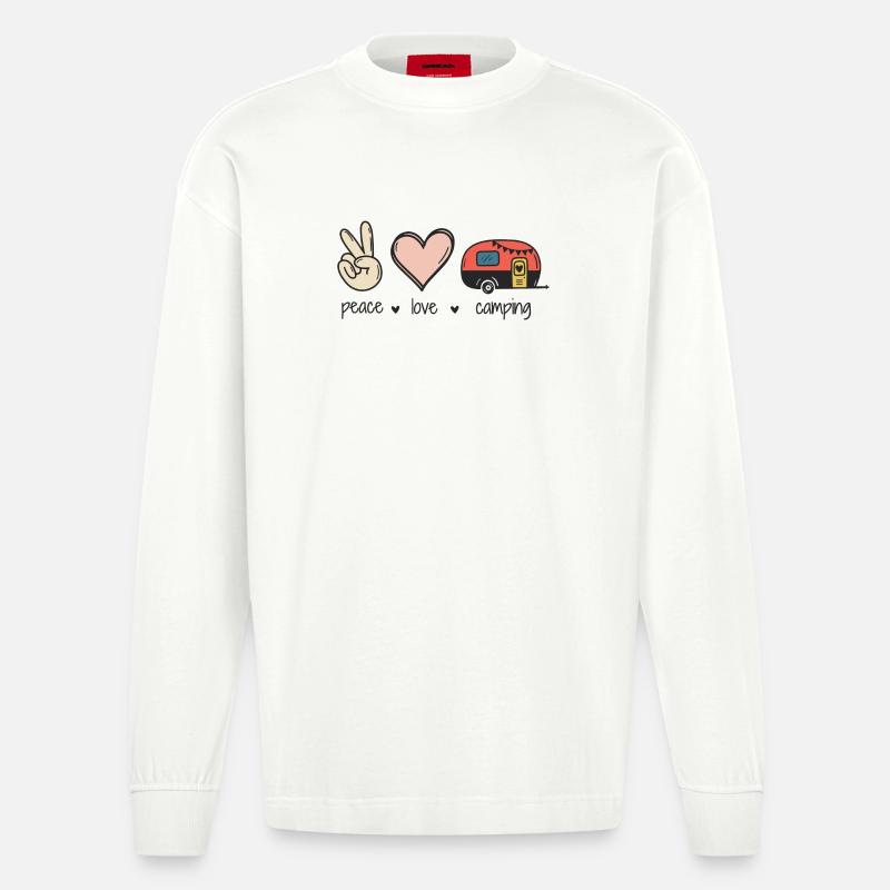 Frieden Liebe Camping - Heavyweight Oversized Organic Langarmshirt Made in EU - OFF WHITE