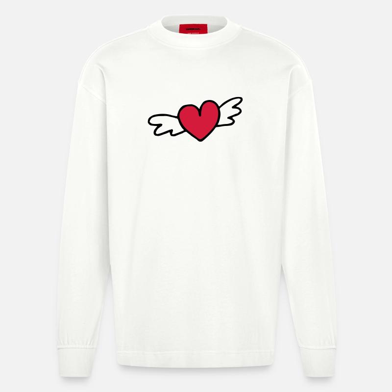 fliegendes Herz Liebe Geschenk - Heavyweight Oversized Organic Langarmshirt Made in EU - OFF WHITE
