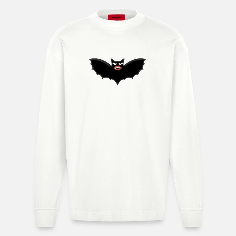 Gothic Vampire bat with huge lips - Heavyweight Oversized Organic Longsleeve Shirt Made in EU - OFF WHITE