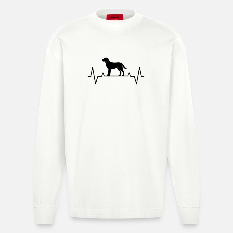 Geschenkidee Hundemama Labrador Herzschlag EKG - Heavyweight Oversized Organic Langarmshirt Made in EU - OFF WHITE