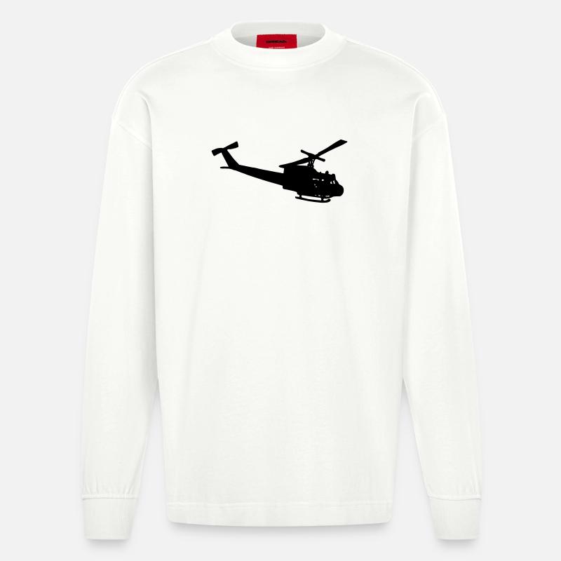 Bell UH-10 silhouette - Heavyweight Oversized Organic Langarmshirt Made in EU - OFF WHITE