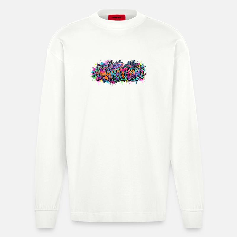 Farbrausch Marathon Graffiti - Heavyweight Oversized Organic Langarmshirt Made in EU - OFF WHITE