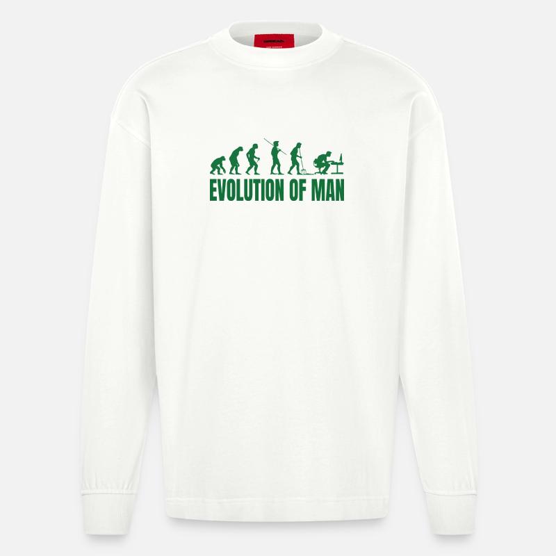 Evolution of Man Programmierer IT - Heavyweight Oversized Organic Langarmshirt Made in EU - OFF WHITE