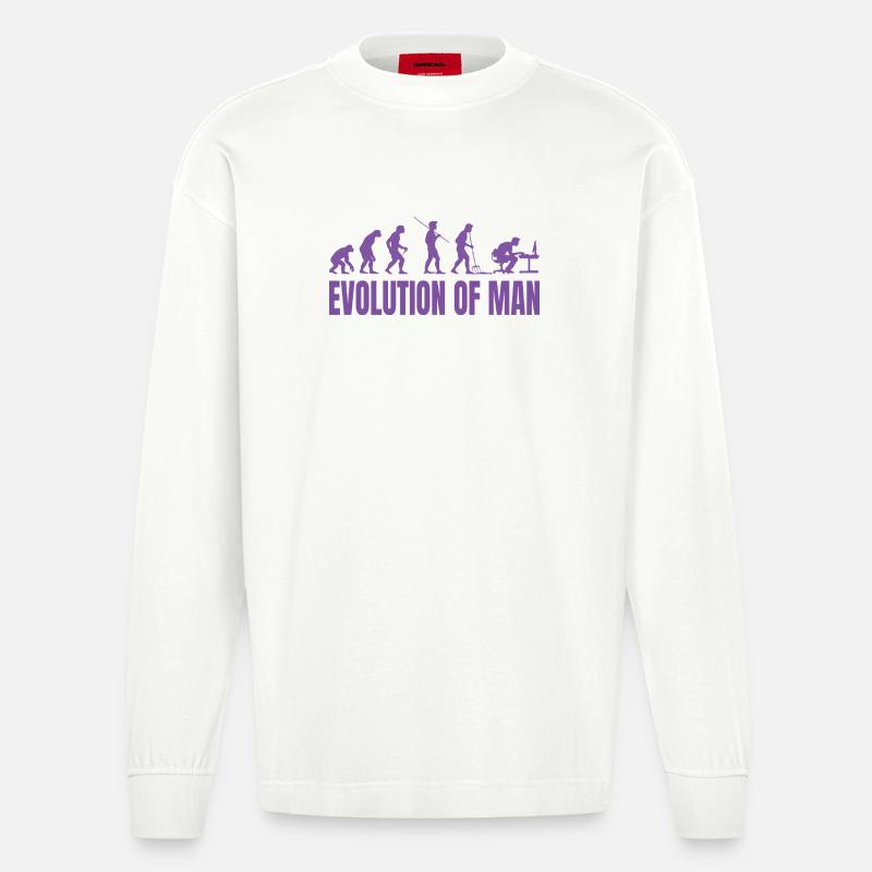 Programmer Computer Freak Evolution Retro - Heavyweight Oversized Organic Longsleeve Shirt Made in EU - OFF WHITE
