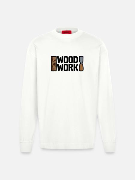 Wood Work Lettering Logo - Heavyweight Oversized Organic Longsleeve Shirt Made in EU - OFF WHITE