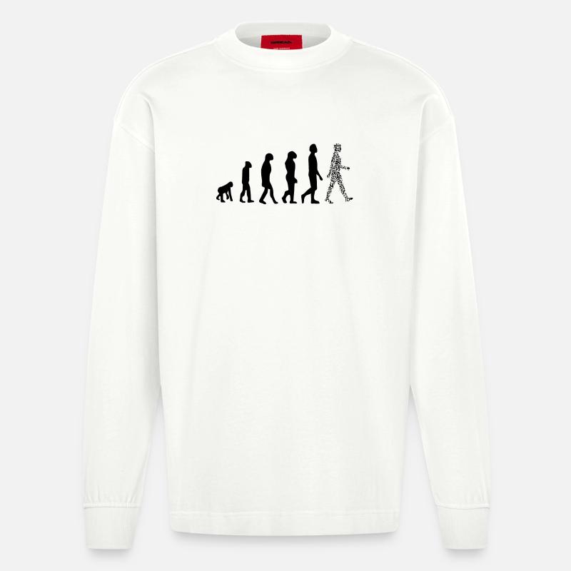 Evolution QR Code - Humor Gesundheits-Pass - Heavyweight Oversized Organic Langarmshirt Made in EU - OFF WHITE