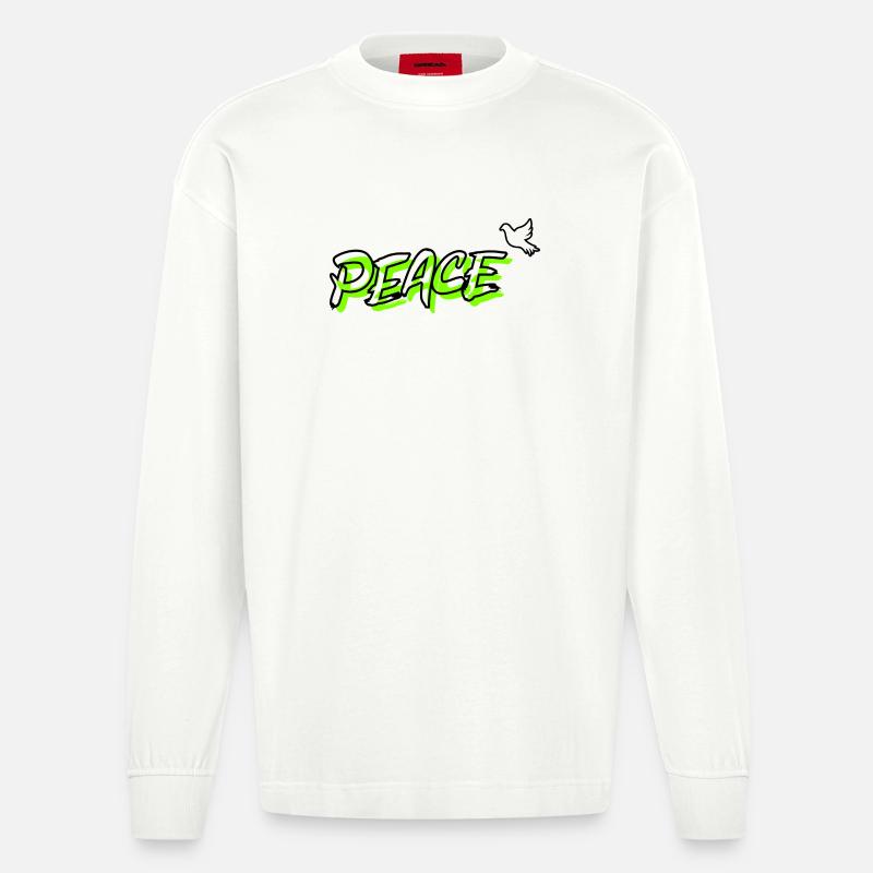 Friede Peace Friedenstaube - Heavyweight Oversized Organic Langarmshirt Made in EU - OFF WHITE