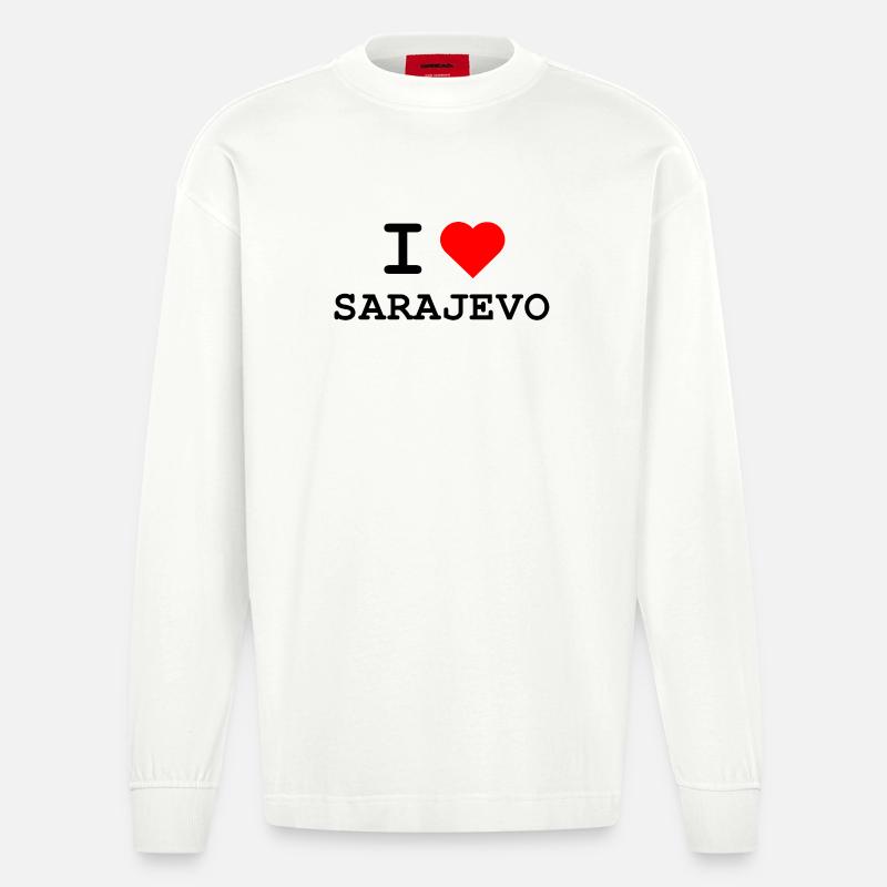 I love Sarajevo - Ich liebe Sarajevo - Heavyweight Oversized Organic Langarmshirt Made in EU - OFF WHITE