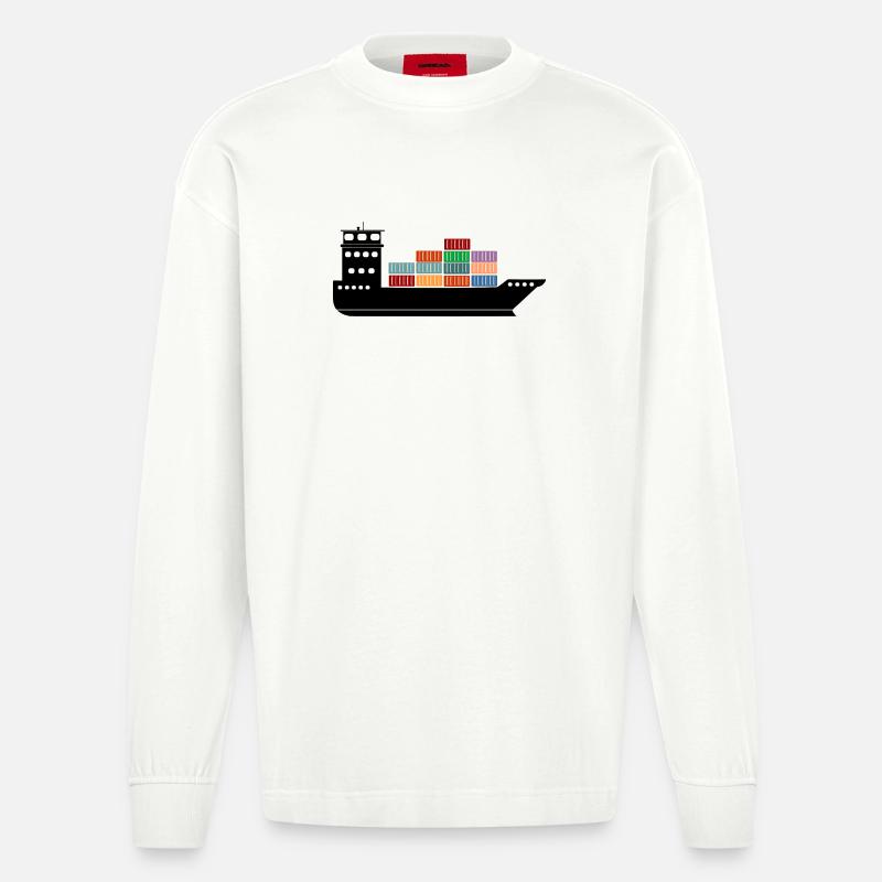 Seecontainerschiff oder Boot mit Containern - Heavyweight Oversized Organic Langarmshirt Made in EU - OFF WHITE