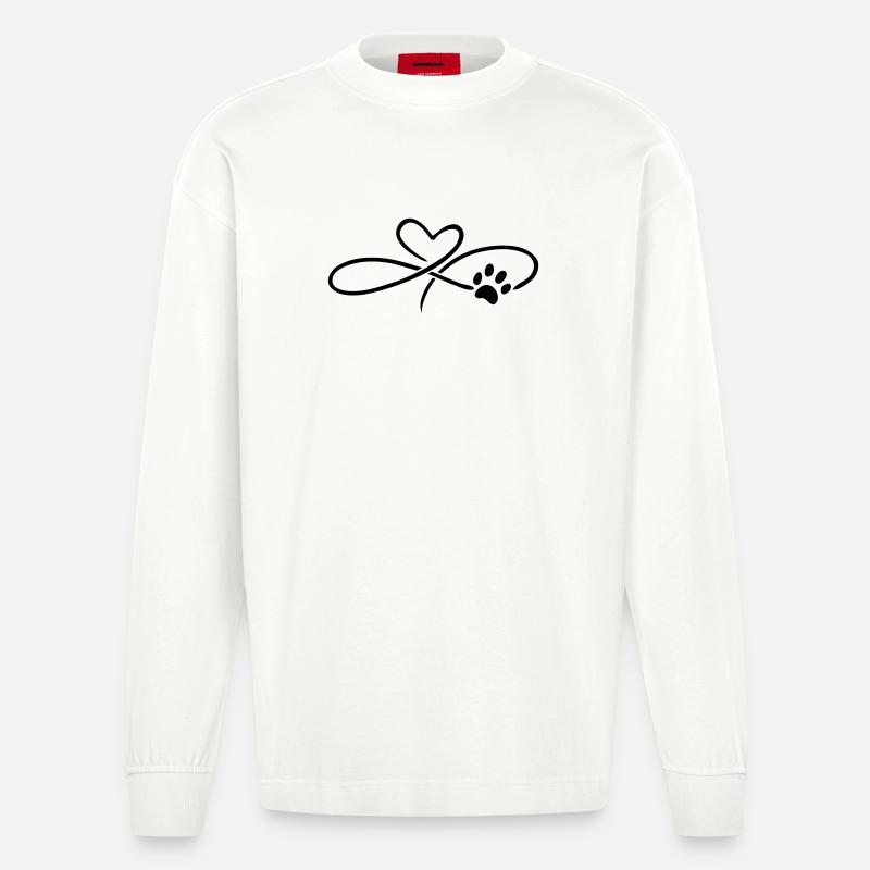 Infinity Herz mit Pfote Hund Katze - Heavyweight Oversized Organic Langarmshirt Made in EU - OFF WHITE