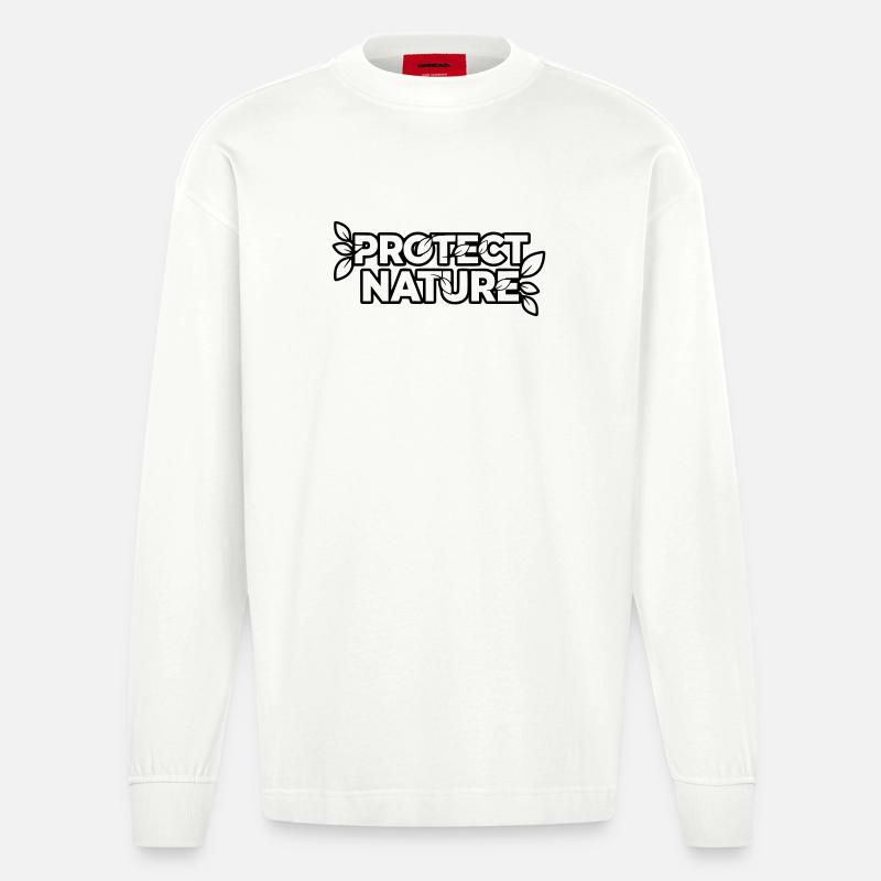 Protect Nature | Umweltschutz Statement Vektor - Heavyweight Oversized Organic Langarmshirt Made in EU - OFF WHITE