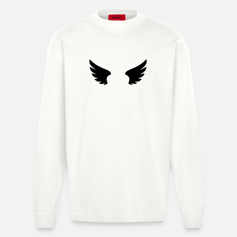 Engel Piktogramm | Schutzengel & Glaube Symbol - Heavyweight Oversized Organic Langarmshirt Made in EU - OFF WHITE