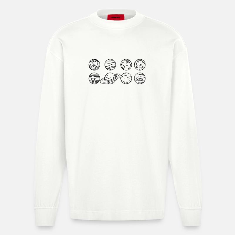 Solar System Planets – Solar System Space - Heavyweight Oversized Organic Longsleeve Shirt Made in EU - OFF WHITE