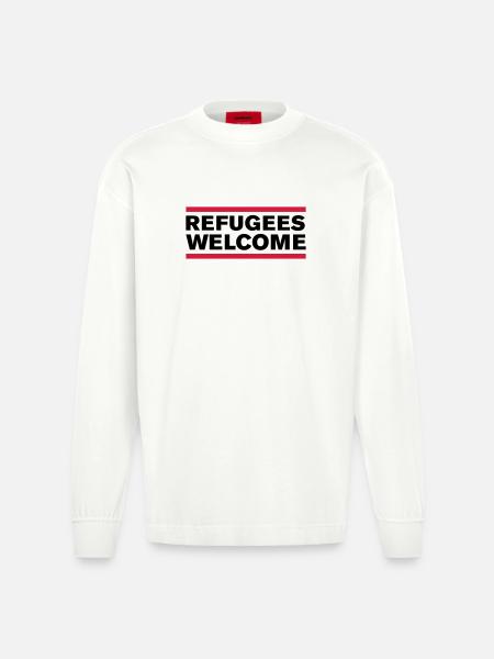politik refugees welcome - Heavyweight Oversized Organic Langarmshirt Made in EU - OFF WHITE