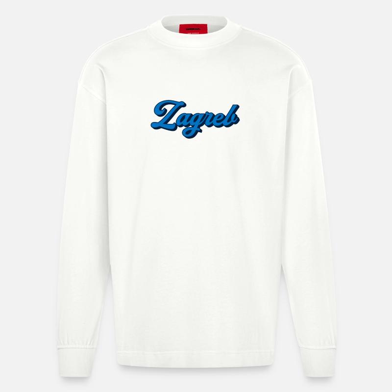 Zagreb Script Logo Stil - Heavyweight Oversized Organic Langarmshirt Made in EU - OFF WHITE