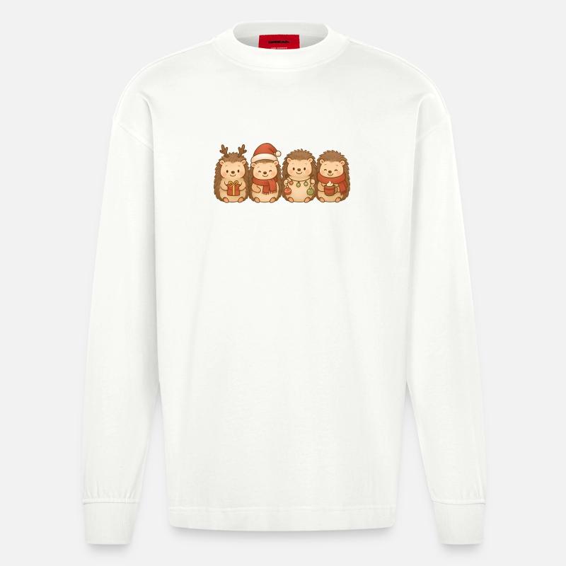 Igel Kinder Jungen Mädchen Weihnachtsigel - Heavyweight Oversized Organic Langarmshirt Made in EU - OFF WHITE