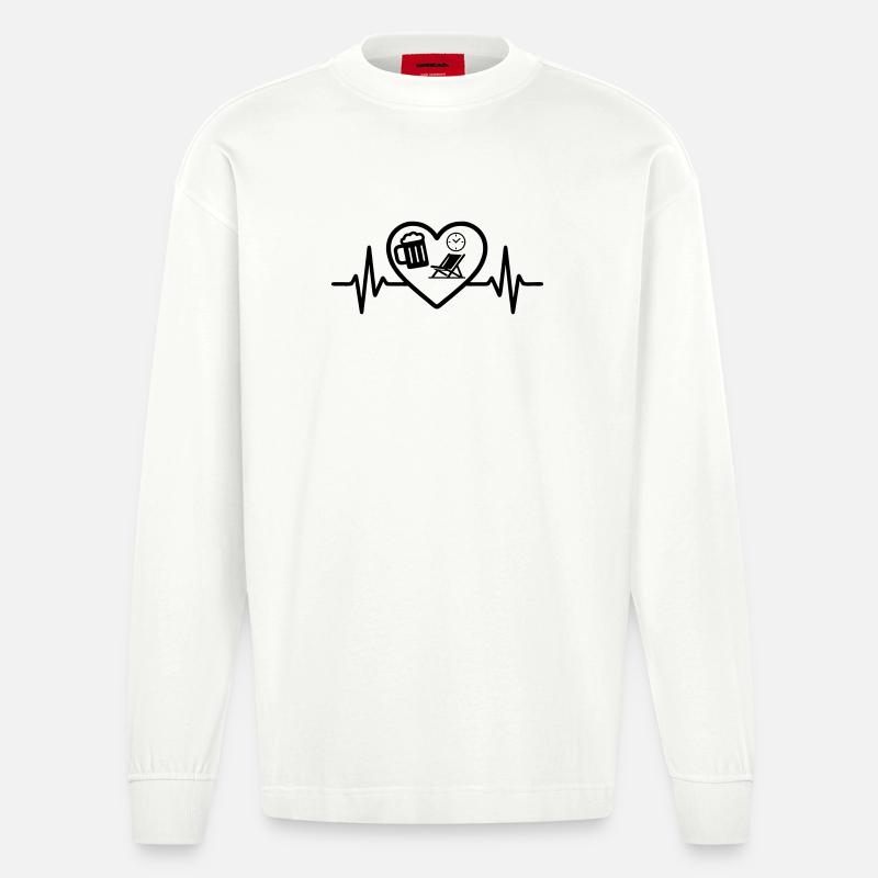 Herz Bier Rente Humor - Heavyweight Oversized Organic Langarmshirt Made in EU - OFF WHITE