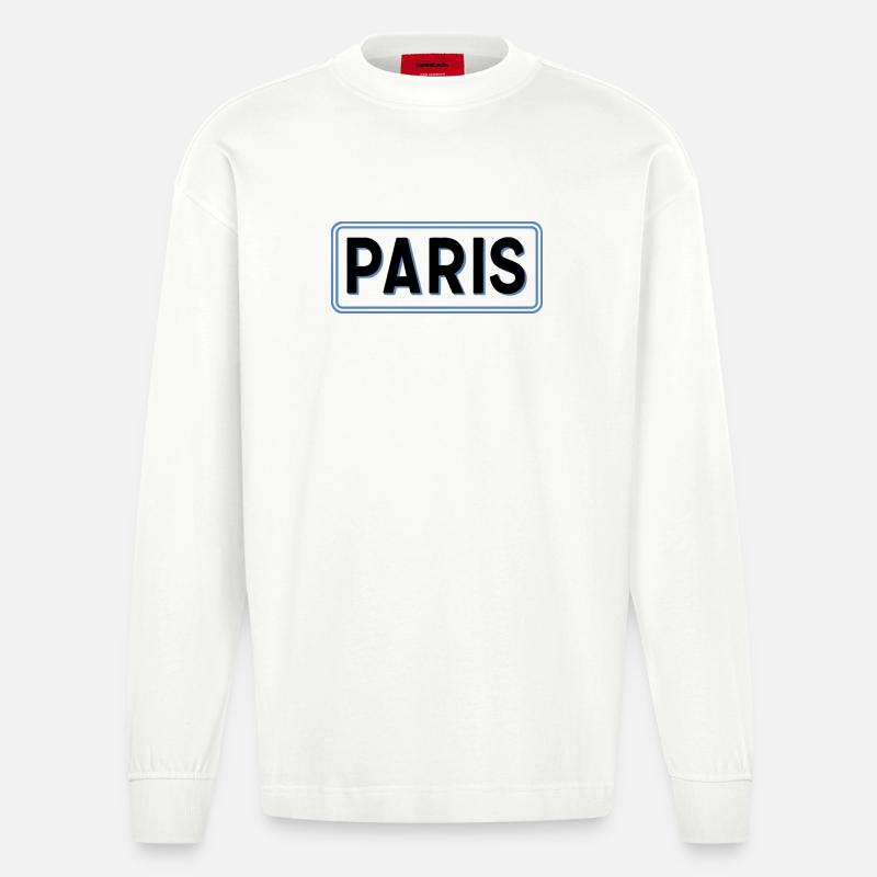 Paris in linearblauer Silhouette - Heavyweight Oversized Organic Langarmshirt Made in EU - OFF WHITE