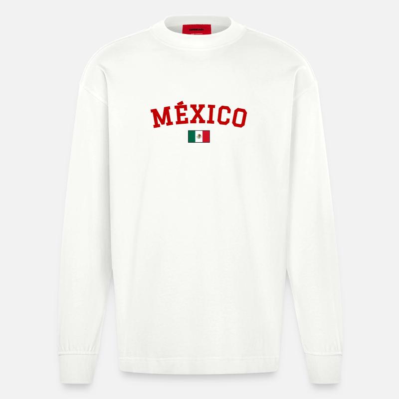 Drapeau du Mexique Rouge - Manches longues bio épais oversize fabriqué en UE - OFF WHITE