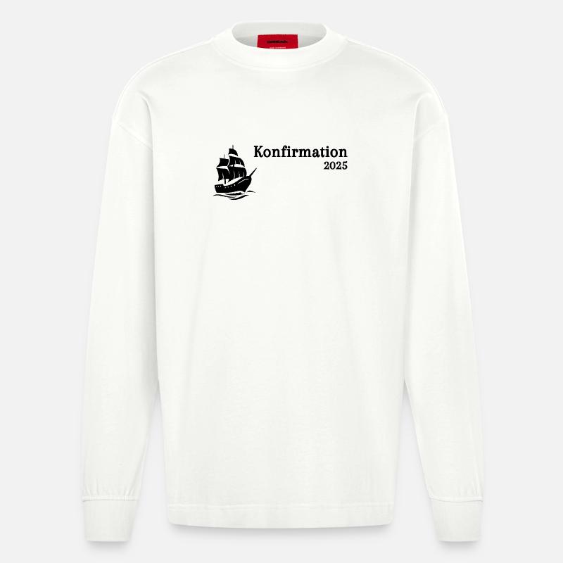 Konfirmation 2025 Schiff segelt heran - Heavyweight Oversized Organic Langarmshirt Made in EU - OFF WHITE
