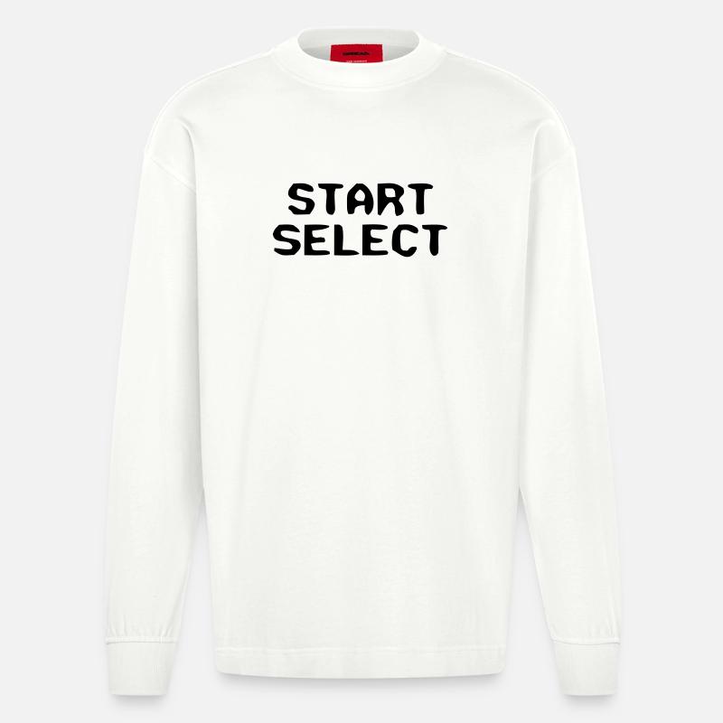 Start Select 8-Bit Text - Heavyweight Oversized Organic Longsleeve Shirt Made in EU - OFF WHITE