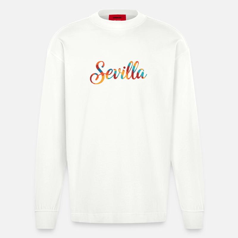 Sevilla Regenbogen Script - Heavyweight Oversized Organic Langarmshirt Made in EU - OFF WHITE
