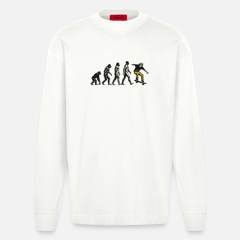 Evolution Skateboarder – Grunge Skate Design - Heavyweight Oversized Organic Langarmshirt Made in EU - OFF WHITE
