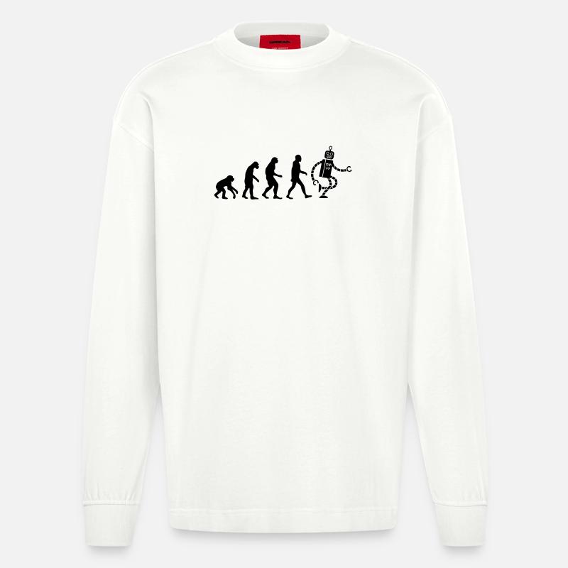 evolution robot - Heavyweight Oversized Organic Longsleeve Shirt Made in EU - OFF WHITE