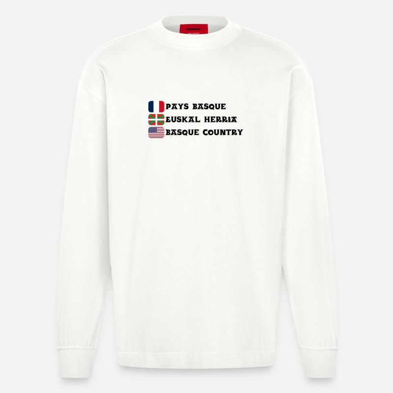 Pays Basque : drapeaux Français, Basque, Américain - Manches longues bio épais oversize fabriqué en UE - OFF WHITE