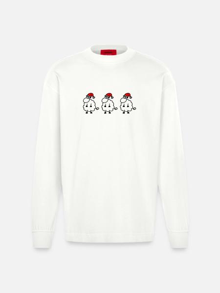 Sheep Christmas - Heavyweight Oversized Organic Longsleeve Shirt Made in EU - OFF WHITE