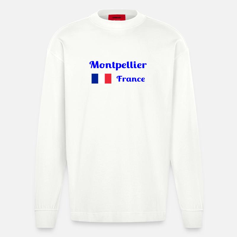 Montpellier, Frankreich - Stilvolle Drucke - Heavyweight Oversized Organic Langarmshirt Made in EU - OFF WHITE