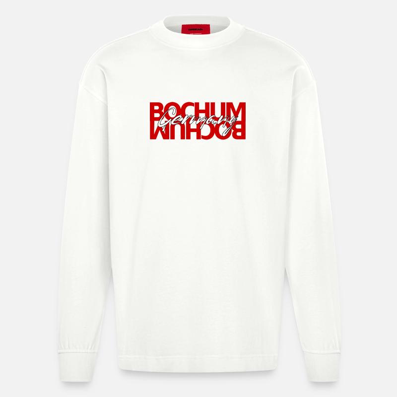 Bochum Germany Script Overlay - Heavyweight Oversized Organic Langarmshirt Made in EU - OFF WHITE