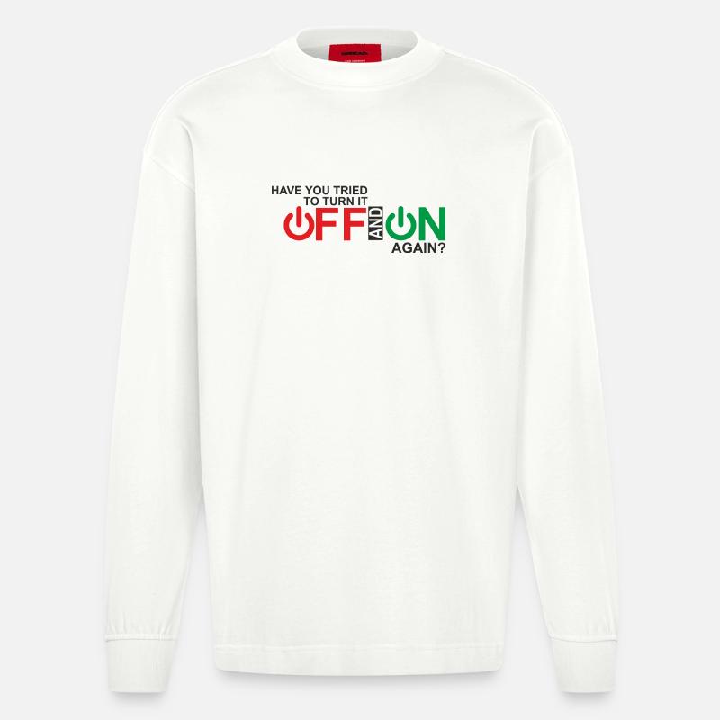 Lebendiges Design der Ein-/Aus-Taste - Heavyweight Oversized Organic Langarmshirt Made in EU - OFF WHITE