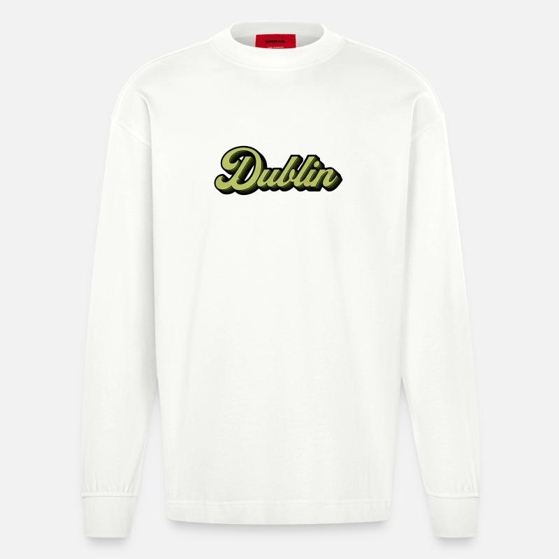 Dublin Retro Script in Lime - Heavyweight Oversized Organic Langarmshirt Made in EU - OFF WHITE