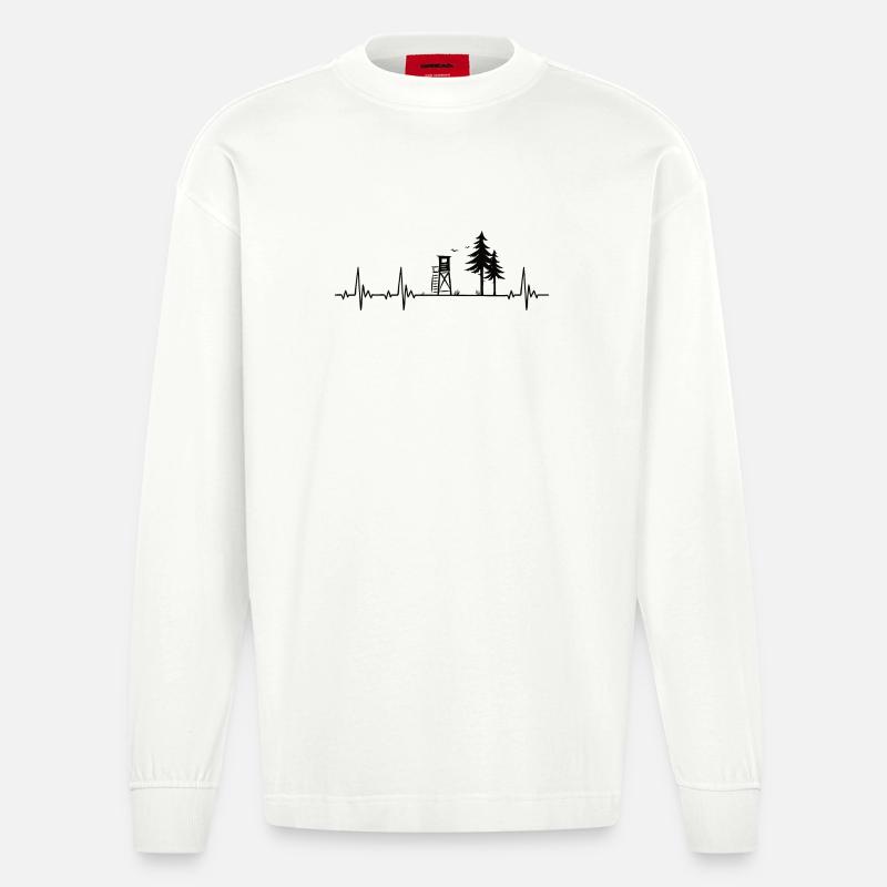 Jäger Herzschlag mit Hochsitz im Wald - Heavyweight Oversized Organic Langarmshirt Made in EU - OFF WHITE