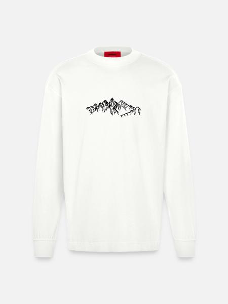 Montagnes Silhouettes noires dans le brouillard - Manches longues bio épais oversize fabriqué en UE - OFF WHITE