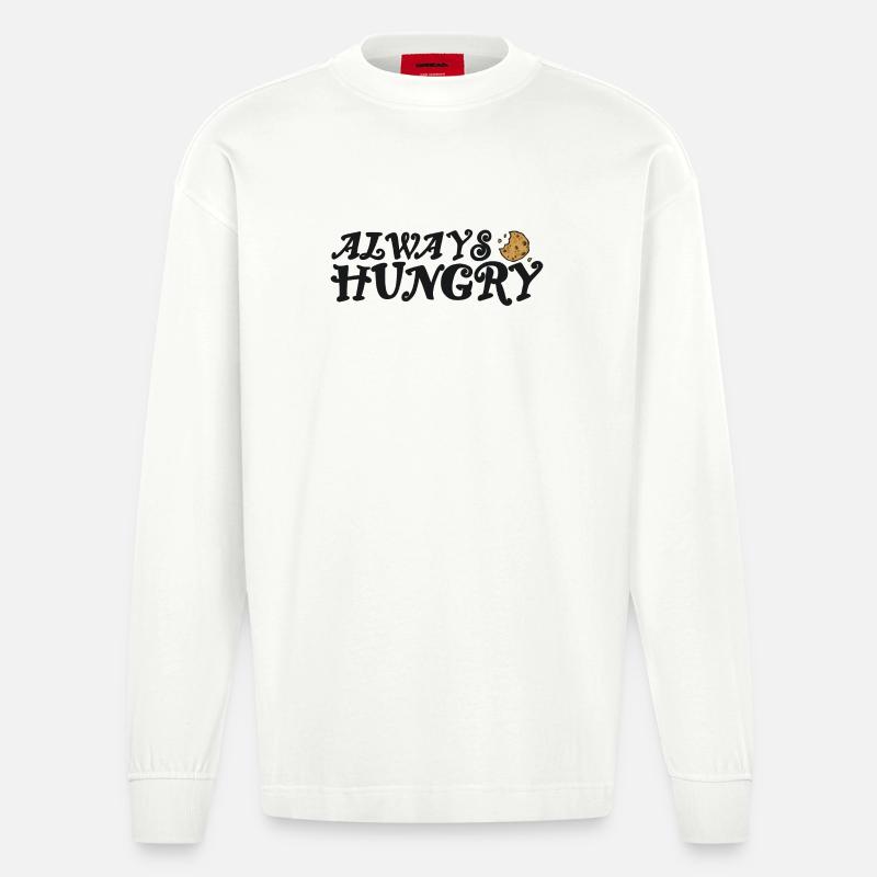Always hungry mit Cookie - Heavyweight Oversized Organic Langarmshirt Made in EU - OFF WHITE