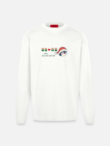 Grandma loves you very much Christmas - Heavyweight Oversized Organic Longsleeve Shirt Made in EU - OFF WHITE
