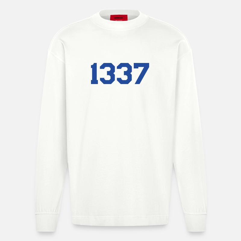 1337 – Conception en texte bleu - Manches longues bio épais oversize fabriqué en UE - OFF WHITE