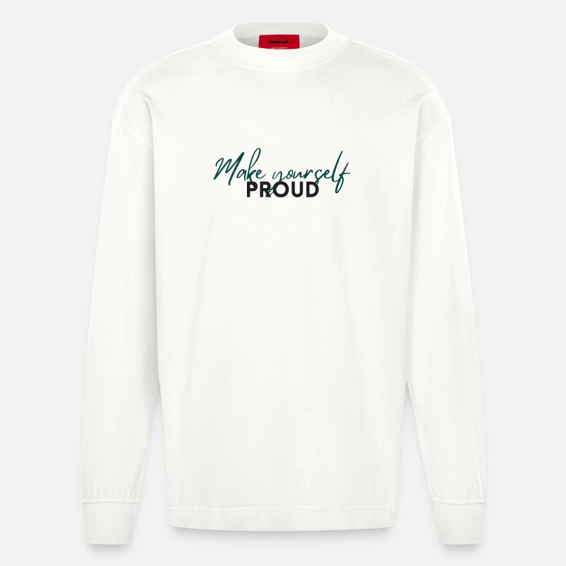 Make Yourself Proud Positive Mindset Statement - Manches longues bio épais oversize fabriqué en UE - OFF WHITE
